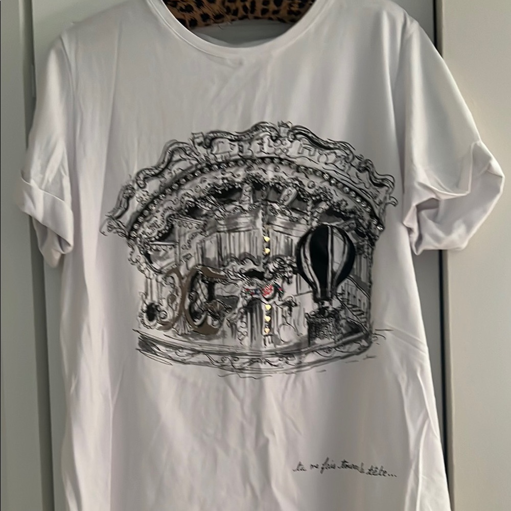White Graphic T-Shirt with Carousel Design